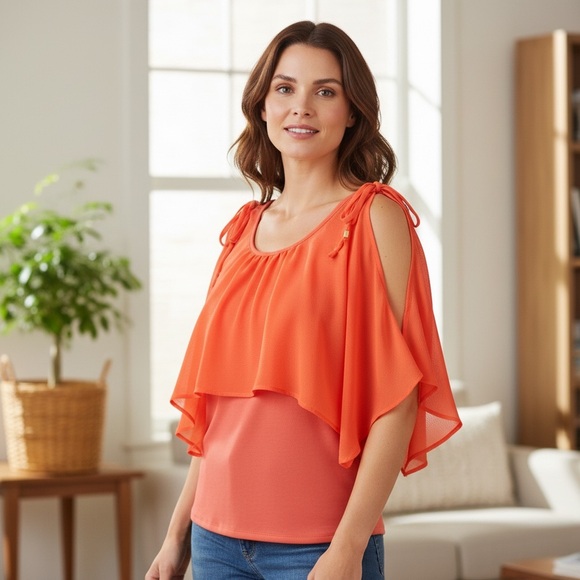 MICHAEL Michael Kors Tops - Michael Kors Open Shoulder Orange Blouse for Women Size Petite P